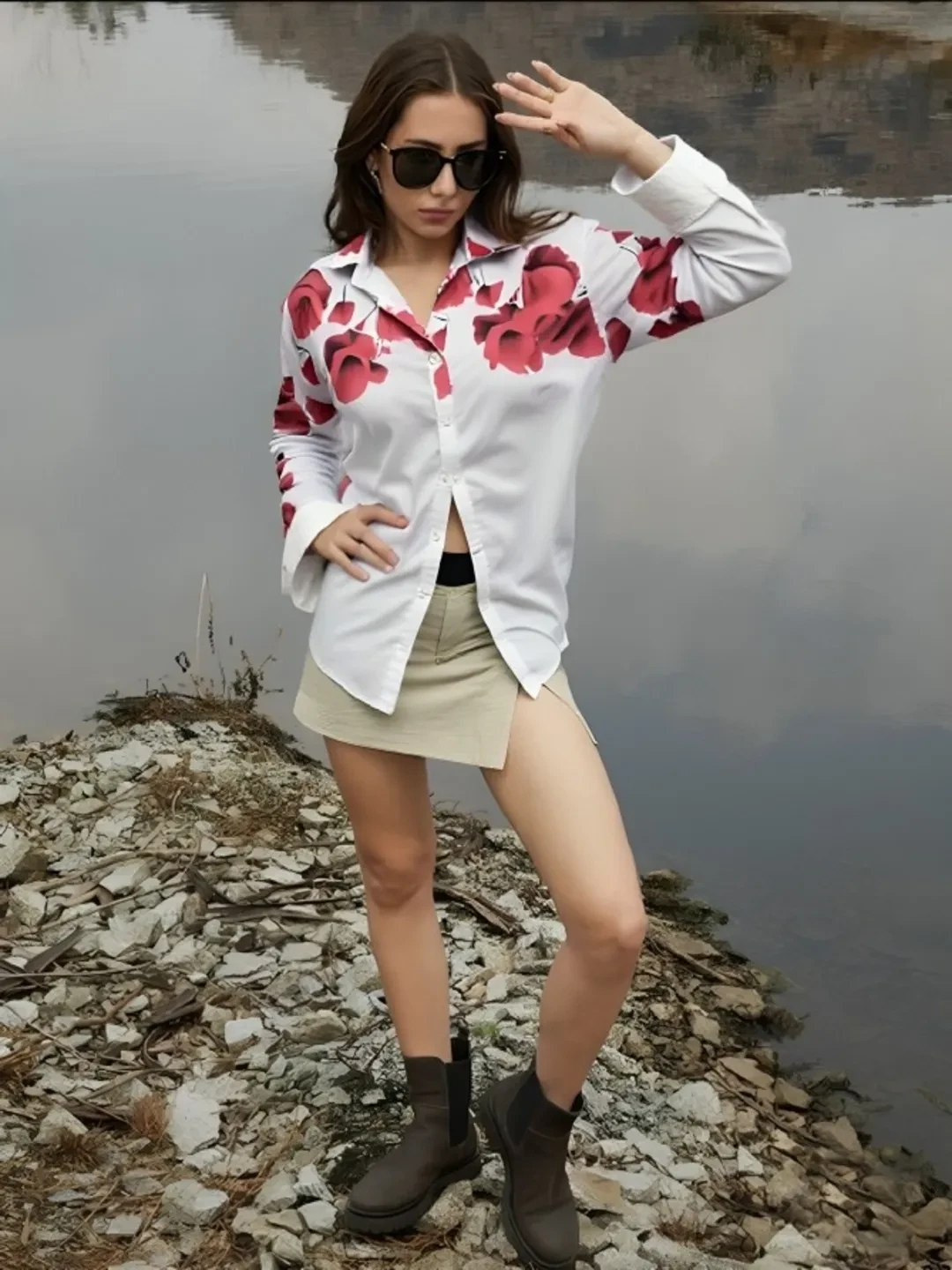womens pink floral printed shirt
